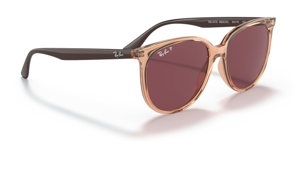 Ray-Ban RB4378 Sunglasses, Transparent Brown Frame, Purple, Polarized, 54, RB4378-66025Q-54