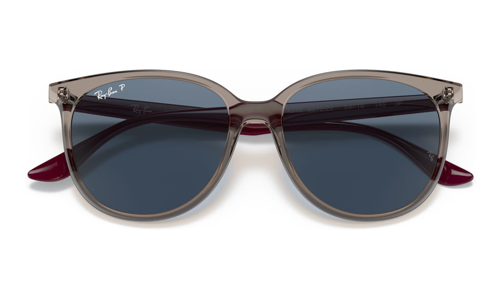 Ray-Ban RB4378 Sunglasses, Transparent Grey Frame, Dark Blue Lens, Polarized, 54, RB4378-65722V-54