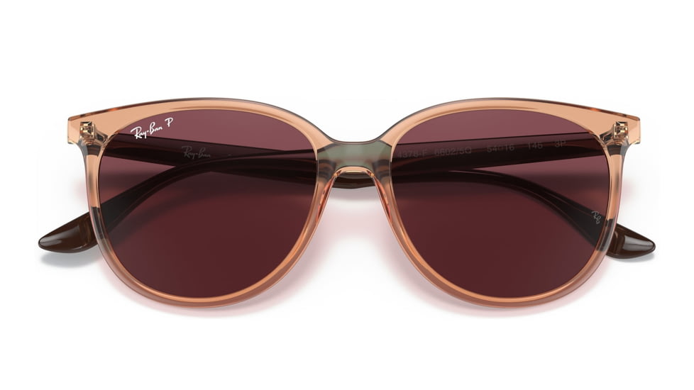 Ray-Ban RB4378F Sunglasses, Transparent Brown Frame, Purple, Polarized, Asian Fit, 54, RB4378F-66025Q-54