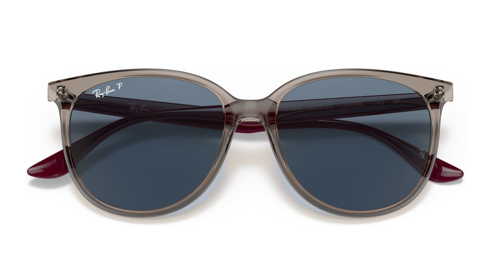 Ray-Ban RB4378F Sunglasses, Transparent Grey Frame, Dark Blue Lens, Polarized, Asian Fit, 54, RB4378F-65722V-54