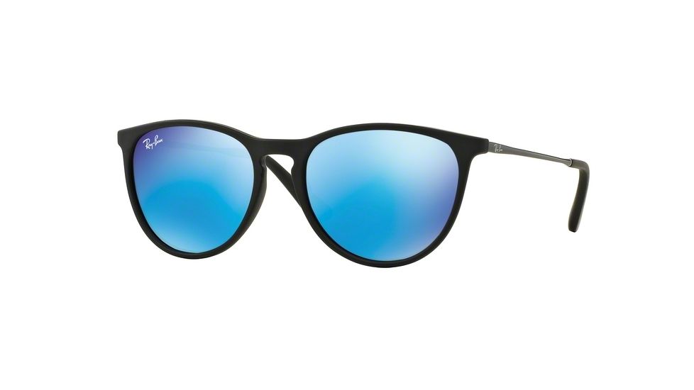 Ray-Ban RJ9060S Sunglasses 700555-50 - Rubber Black Frame, Light Green Mirror Blue Lenses