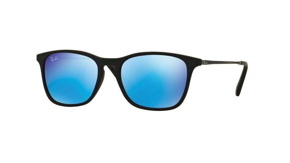 Ray-Ban RJ9061S Sunglasses 700555-49 - Rubber Black Frame, Light Green Mirror Blue Lenses