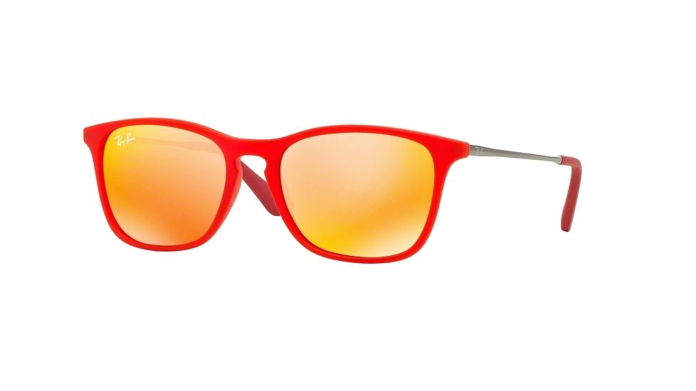 Ray-Ban RJ9061S Sunglasses 70106Q-49 - Red Fluo Trasparent Rubber Frame, Brown Mirror Orange Lenses