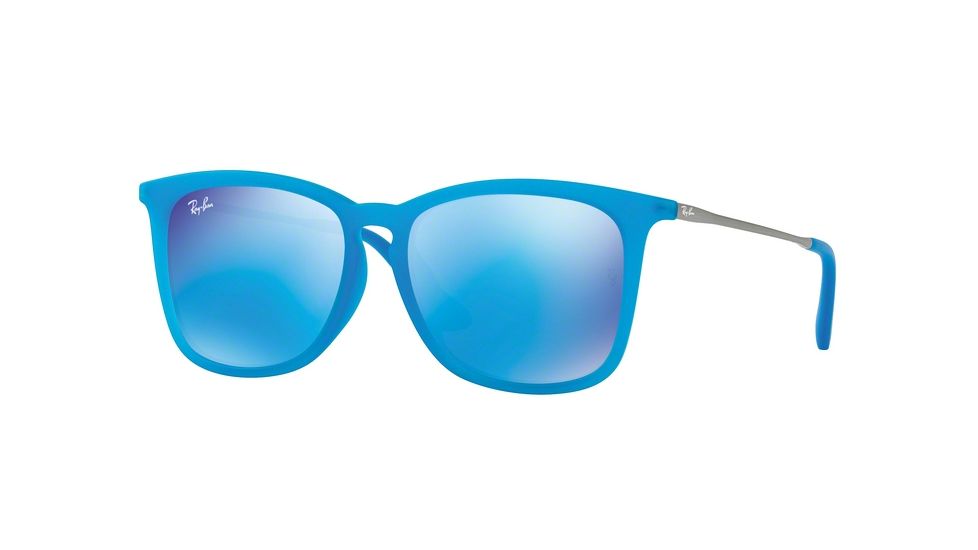 Ray-Ban RJ9063SF Sunglasses 701155-51 - Azure Fluo Trasp Rubber Frame, Light Green Mirror Blue Lenses