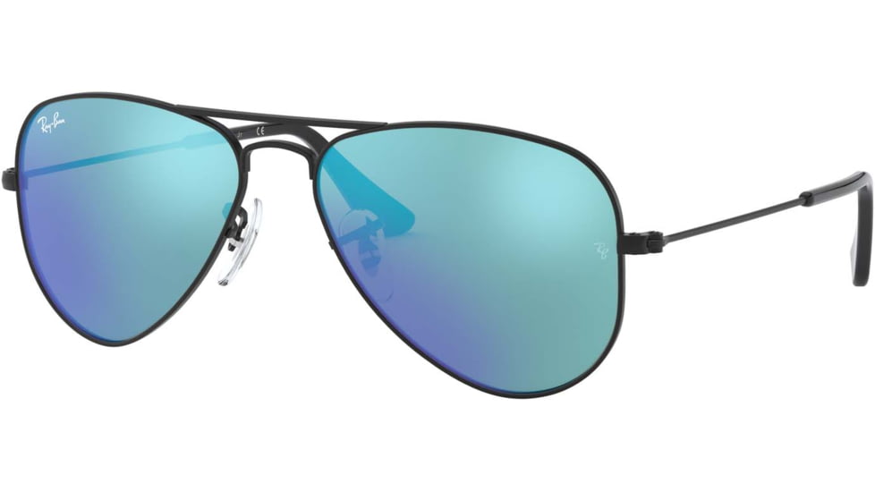 Ray-Ban RJ9506S Junior Aviator Sunglasses - Kid's, Matte Black Frame, Blue Mirror Lenses, 201/55-50