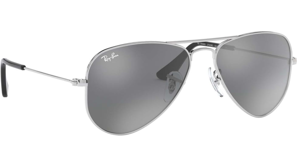 Ray-Ban RJ9506S Junior Aviator Sunglasses - Kid's, Shiny Silver Frame, Grey Silver Mirror Lenses, 212/6G-52