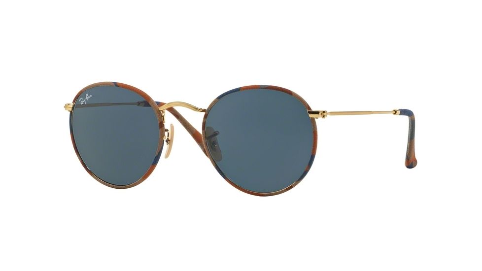 Ray-Ban ROUND METAL M RB3447JM Sunglasses 170/R5-50 - Camouflage Brown/Blue Frame, Grey Lenses