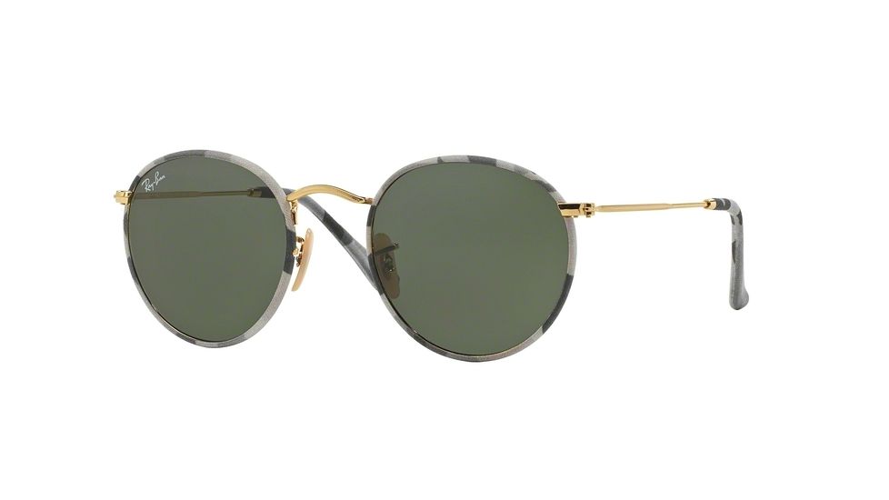 Ray-Ban ROUND METAL M RB3447JM Sunglasses 171-50 - Camouflage Grey/White Frame, Green Lenses