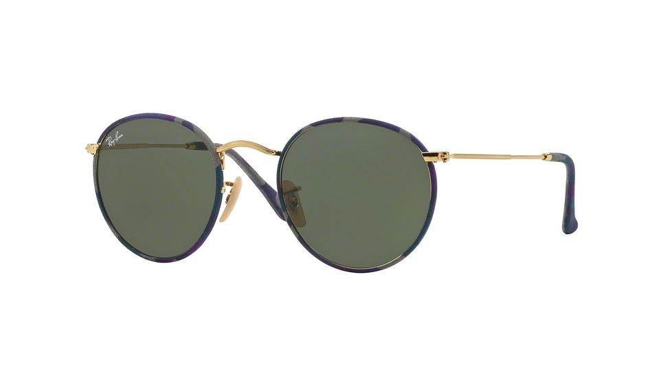 Ray-Ban ROUND METAL M RB3447JM Sunglasses 172-50 - Camoflage Violet/Blue Frame, Green Lenses