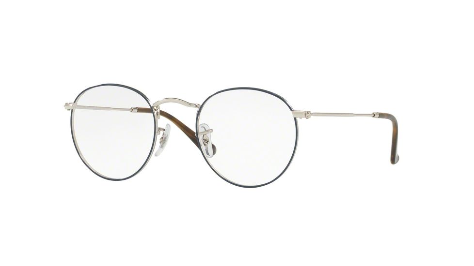 Ray-Ban ROUND METAL RX3447V Eyeglass Frames 2970-47 - Silver On Top Blue Frame