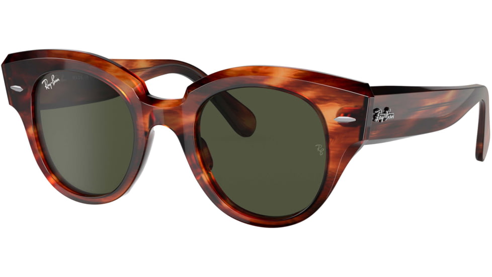 Ray-Ban Roundabout RB2192 Sunglasses, Striped Havana, Green, 47, RB2192-954-31-47