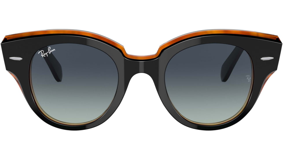 Ray-Ban Roundabout RB2192 Sunglasses, Black On Transparent Brown, 47, RB2192-132241-47