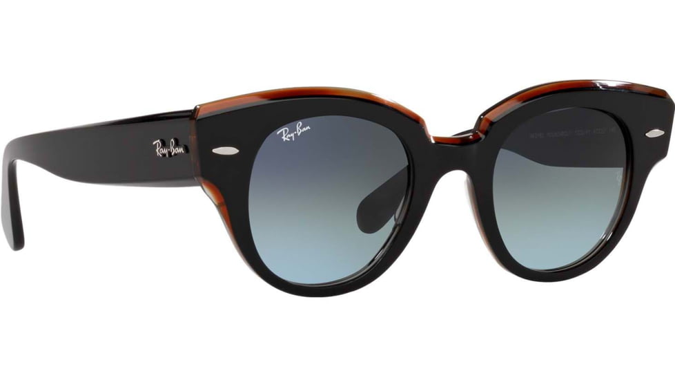 Ray-Ban Roundabout RB2192 Sunglasses, Black On Transparent Brown, 47, RB2192-132241-47