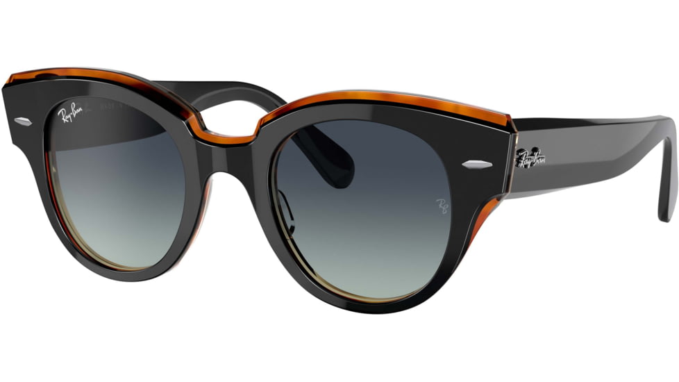 Ray-Ban Roundabout RB2192F Sunglasses, Black On Transparent Brown, 47, RB2192F-132241-47