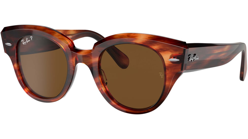 Ray-Ban Roundabout RB2192F Sunglasses, Striped Havana, Polar Brown, 47, RB2192F-954-57-47
