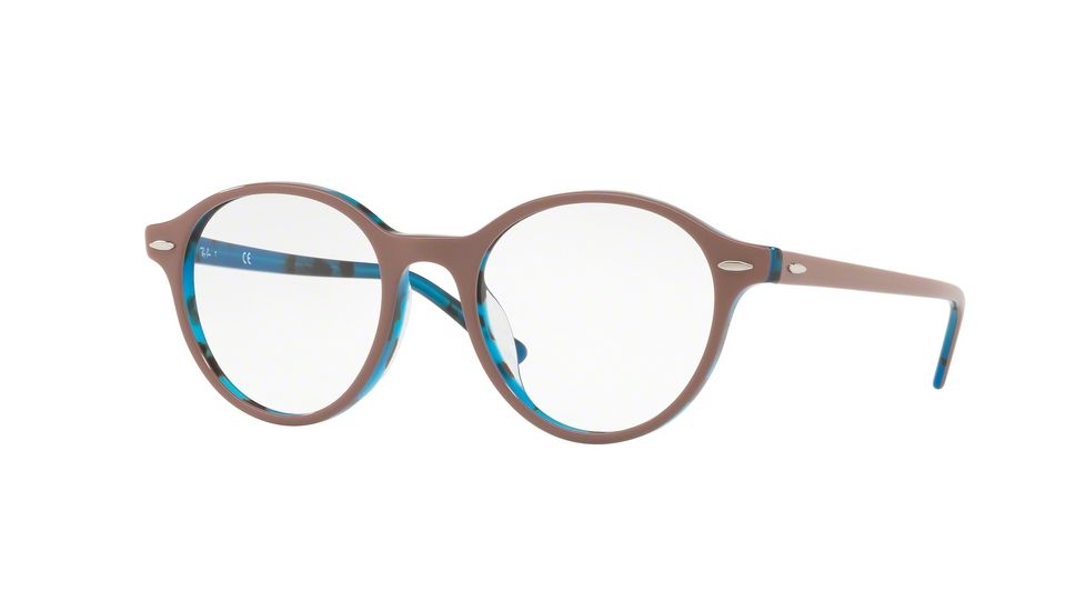 Ray-Ban RX7118F Single Vision Prescription Eyeglasses 5715-50 - Top Light Brown On Blue Havana Frame