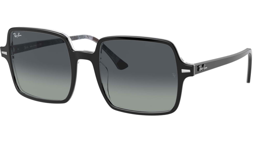 Ray-Ban Square II RB1973 Sunglasses, Black On Chevron Grey/Burgundy, 53, RB1973-13183A-53