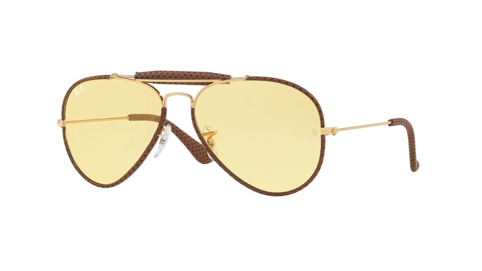 Ray-Ban Sunglasses RB3422Q 90424A-58 - Leather Light Brown Frame, Yellow Lenses