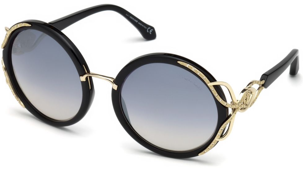 Roberto Cavalli RC1076 Sunglasses - Shiny Black Frame Color, Smoke Mirror Lens Color