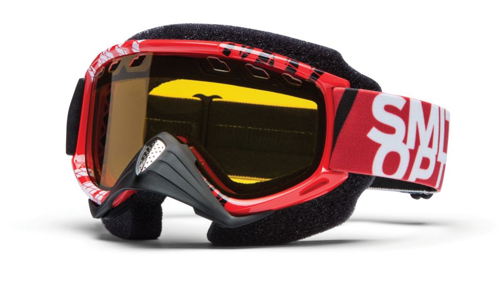 Smith Optics Snow Fuel v.1 Max MX Goggles - Red/White Strobe Frame w/ Yellow Dual Airflow Anti-Fog Lens FVM3ADSSM12