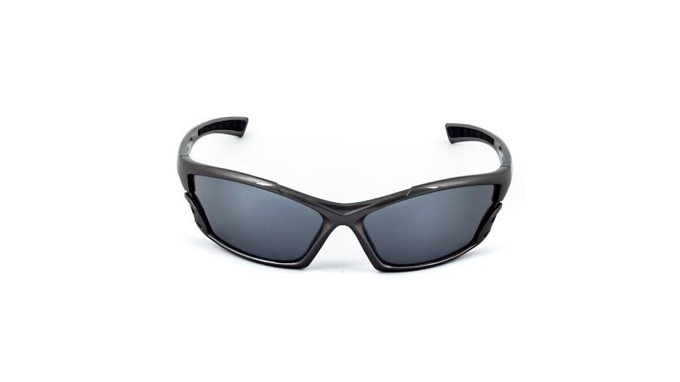 Survival Optics Sunglasses Wraps/Viper Sunglasses, Metallic Gray/Black Nose and Tip Pads Frame, SOS Logo, Pc Decenter Smoke-fm Lens 3231