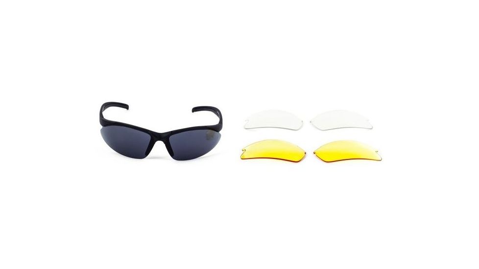 Survival Optics Sunglasses X Change/Vector Sunglasses, Black Frame, Pouch/SOS Logo, Pc Blue Xlt, Smoke, Yellow, Clear Lens 1041