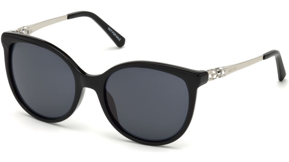 Swarovski SK0155 Sunglasses - Shiny Black Frame Color, Smoke Mirror Lens Color