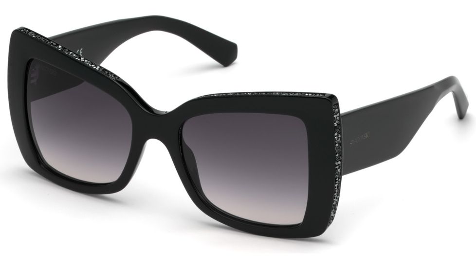 Swarovski SK0203 Sunglasses - Shiny Black Frame Color, Gradient Smoke Lens Color