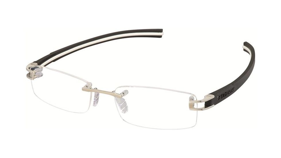 Tag Heuer 7642 Bifocal Prescription Eyeglasses, Pure Frame - Black/White Temples Frame, Clear Lens-7642-003BI