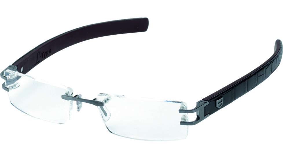 Tag Heuer L-Type Eyeglasses, Anthracite Ceramic Frame/Alligator Matte Black Plum Temples, Clear Lens 0112-003