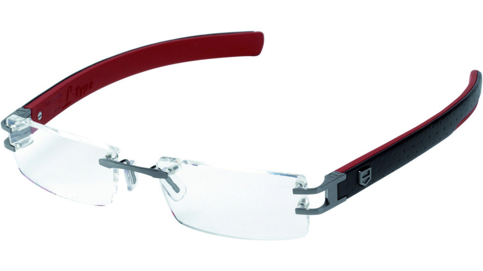 Tag Heuer L-Type Eyeglasses, Anthracite Ceramic Frame/Calfskin Black Red Temples, Clear Lens 0112-004
