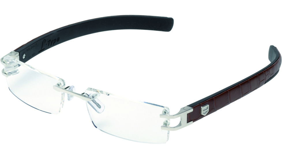 Tag Heuer L-Type Eyeglasses, Palladium Frame/Alligator Matte Brown Black Temples, Clear Lens 0112-001