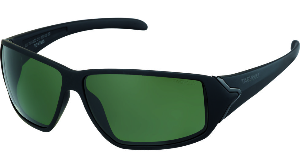 Tag Heuer Racer Sunglasses, Shiny Black Frame/Matte Black Soft Temples, Green Outdoor Lens 9203-311