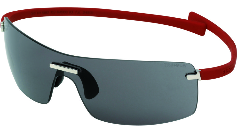 Tag Heuer Rimless Curve Sunglasses, Shiny Palladium Frame/Red Temples, Grey Outdoor Lens 5102-103