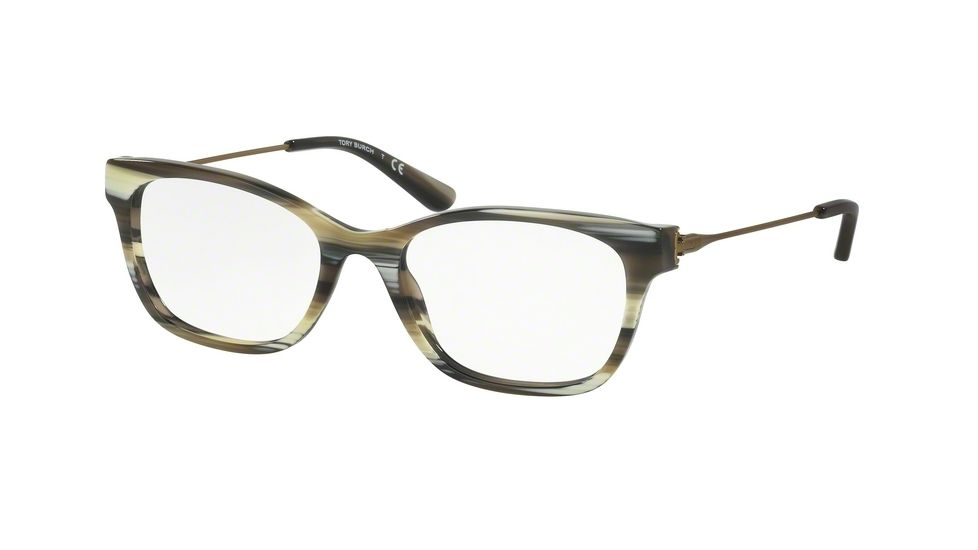 Tory Burch TY2063 Single Vision Prescription Eyeglasses 1553-51 - Olive Horn/vintage Gold Frame