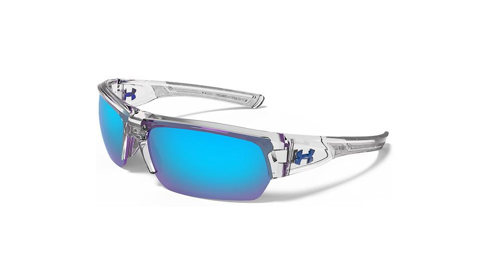Under Armour Big Shot Sunglasses, Crystal/Frosted Frame,Gray/Blue Multiflect Lens U8600085-141561