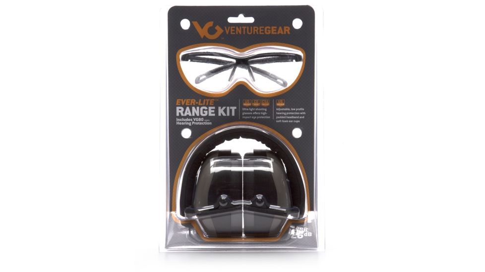 Venture Gear Ever-Lite Range Kit, PM8010 Earmuff, Ever-Lite Black Frame and Clear Lens Glasses VGCOMBO8610