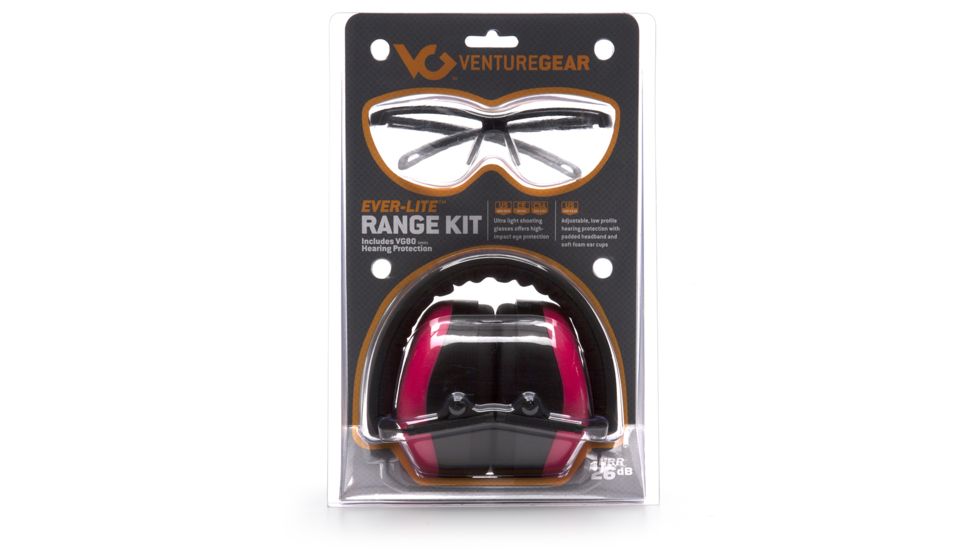 Venture Gear Ever-Lite Range Kit, PM8010 Earmuff, Ever-Lite Black Frame and Pink Lens Glasses VGCOMBO8617