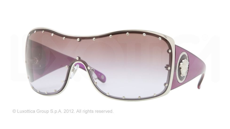 Versace VE2129B Sunglasses 100068-36 - Silver Frame, Brown Gradient Violet Lenses