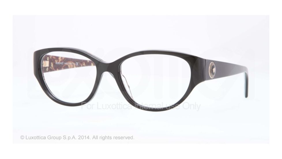 Versace VE3183 Single Vision Prescription Eyeglasses 5082-52 - Black/baroque Frame