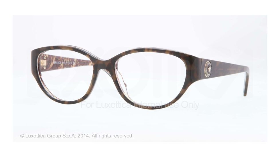 Versace VE3183 Single Vision Prescription Eyeglasses 5083-52 - Havana/baroque Frame