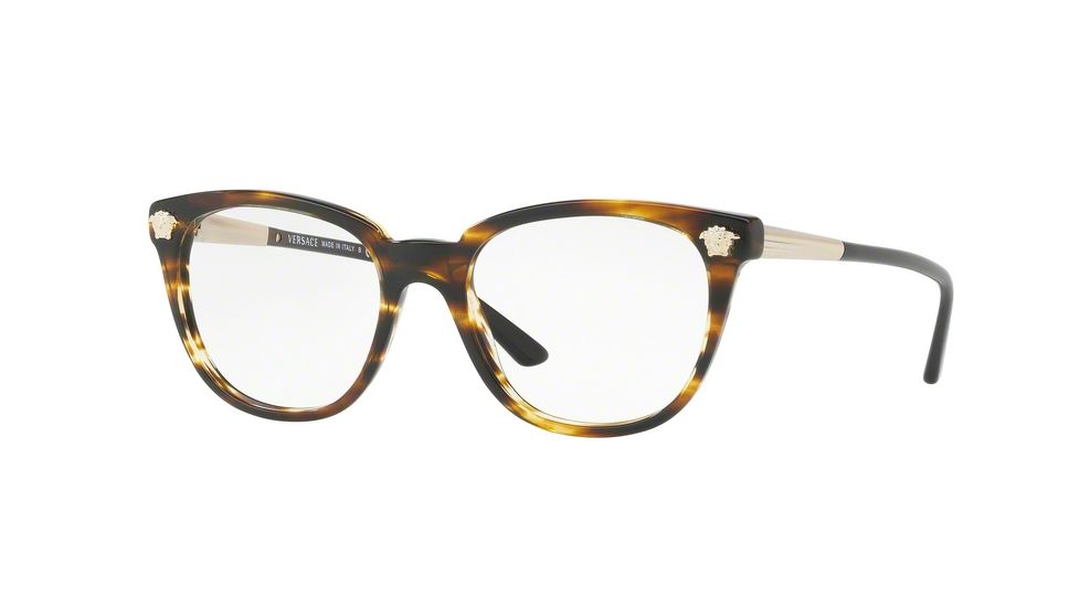 Versace VE3242 Single Vision Prescription Eyeglasses 5202-52 - Striped Havana Frame