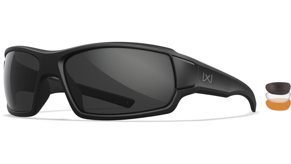 Wiley X Changeable Series Breach XL 2.5 Sunglasses, Matte Black Frame Gunmetal Logo, Grey Clear Rust Lens, CHBRC08XL