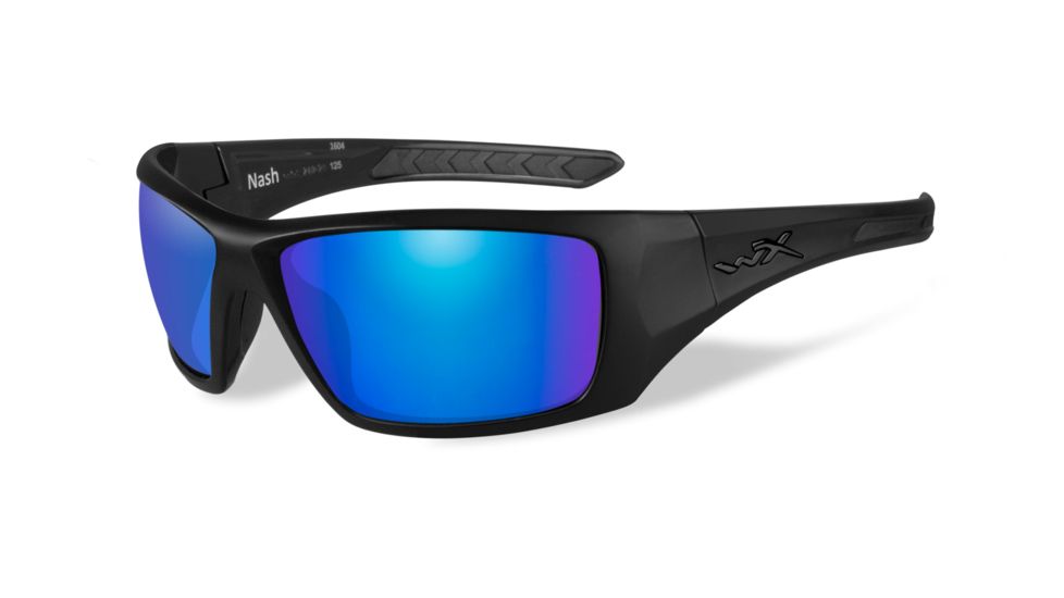 Wiley X Nash Sunglasses, Matte Black Frame/ Polarized Blue Mirror Green, ACNAS09