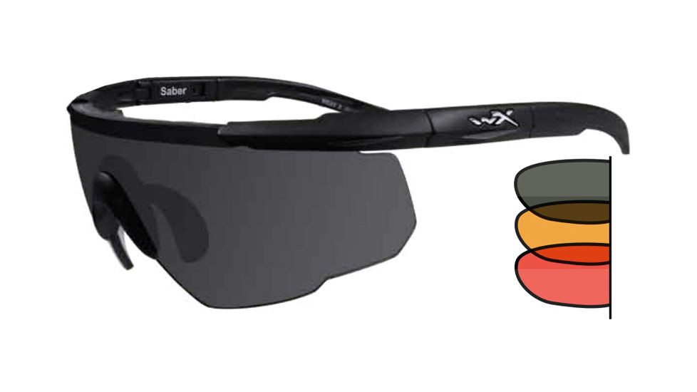 Wiley X Saber Advanced Eyeshields, Matte Black w/ Grey, Rust, red Lenses 309