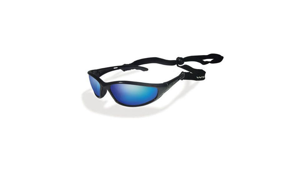 Wiley X P-23 Polarized Blue Lunar Mirror / Gloss Black Sunglasses