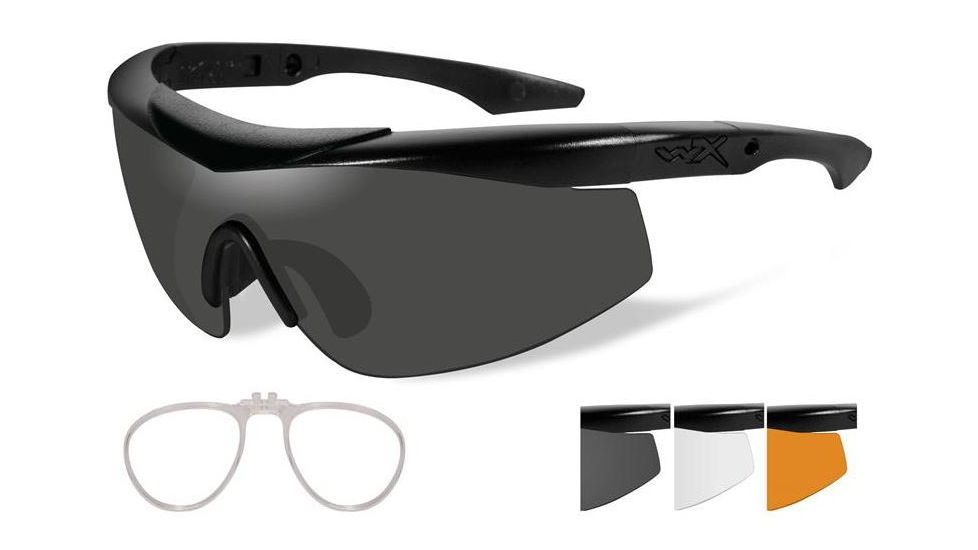 Wiley X Talon Sunglasses,Matte Black Frame,Smoke Grey,Clear,Light Rust Lenses,RX Insert CHTLN2RX