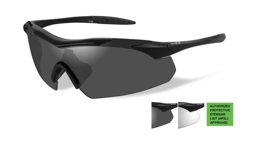 Wiley X Vapor Safety Sunglasses, APEL Approved 2 Lens Package, 1 Matte Black Frame w/Smoke Grey, Clear Lens, CH3501