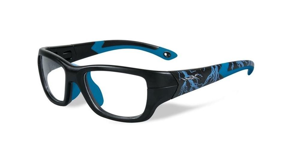 Wiley X WX Flash Single Vision Prescription Sunglasses, Matte Black w/Lightning/Electric Blue Frame, YFFLA04SV