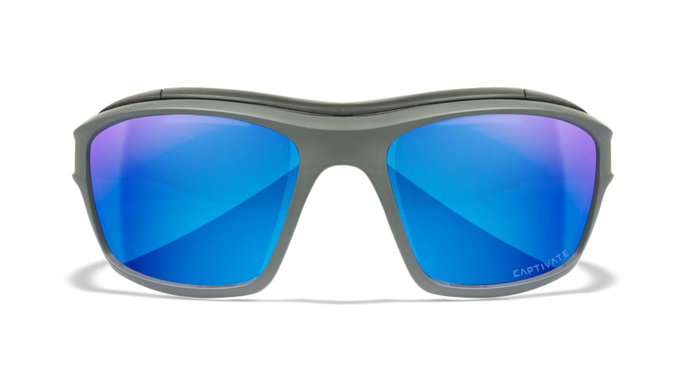 Wiley X WX Ozone Sunglasses, Matte Grey Frame, Captivate Polarized Blue Mirror Lens, CCOZN09